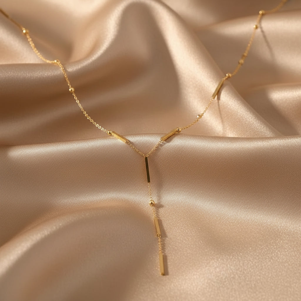 Gold Bar Drop Necklace | Stainless Steel Y-Chain Necklace | Women’s Minimalist Jewellery