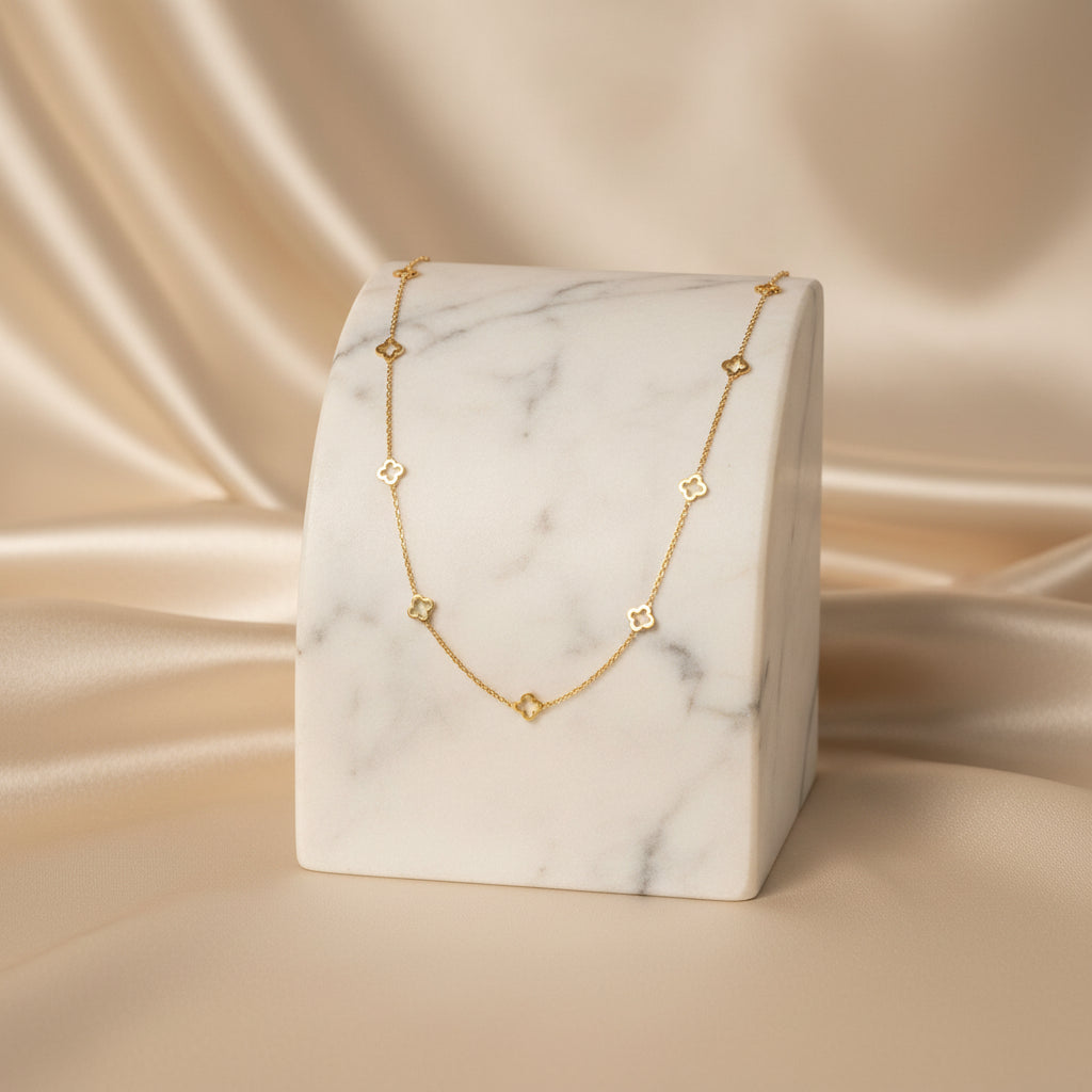 Gold Clover Charm Necklace for Women | Delicate Stainless Steel Clover Chain | Minimalist Lucky Charm Jewellery