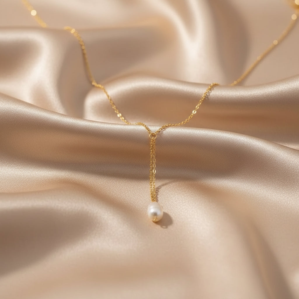 Gold Pearl Drop Necklace | Stainless Steel Y-Chain Necklace | Women’s Minimalist Jewellery