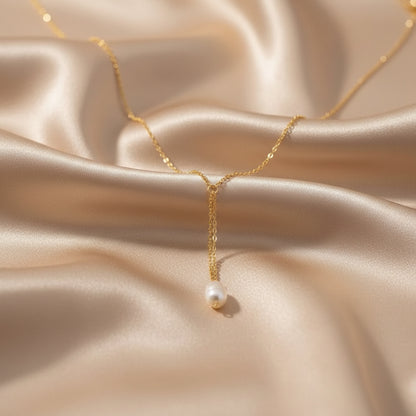 Gold Pearl Drop Necklace | Stainless Steel Y-Chain Necklace | Women’s Minimalist Jewellery