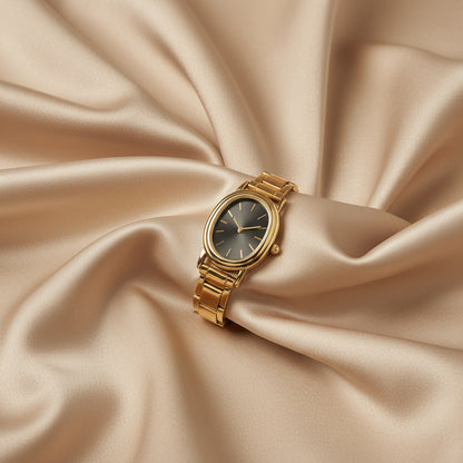 Gold, Light Gold & Silver Oval Watch | Stainless Steel Women’s Classic Bracelet Watch | Modern Everyday Timepiece