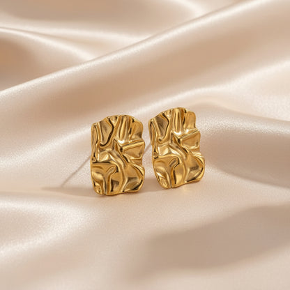 Gold Textured Stud Earrings | Stainless Steel Abstract Earrings | Women’s Statement Jewellery