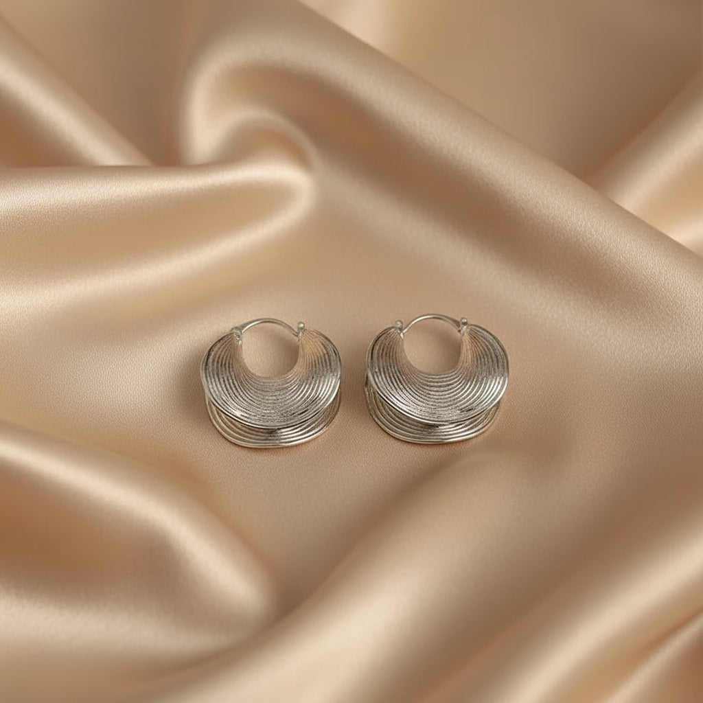 Modern Layered Hoop Earrings | Textured Metal Statement Hoops | Gold &amp; Silver Retro-Inspired Stainless Steel Earrings