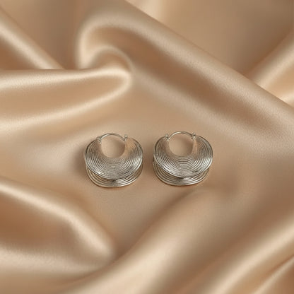 Modern Layered Hoop Earrings | Textured Metal Statement Hoops | Gold &amp; Silver Retro-Inspired Stainless Steel Earrings