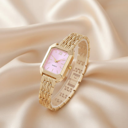 Gold Square Watch for Women | Stainless Steel Bracelet Watch | White & Pink Dial Options | Modern Fashion Timepiece