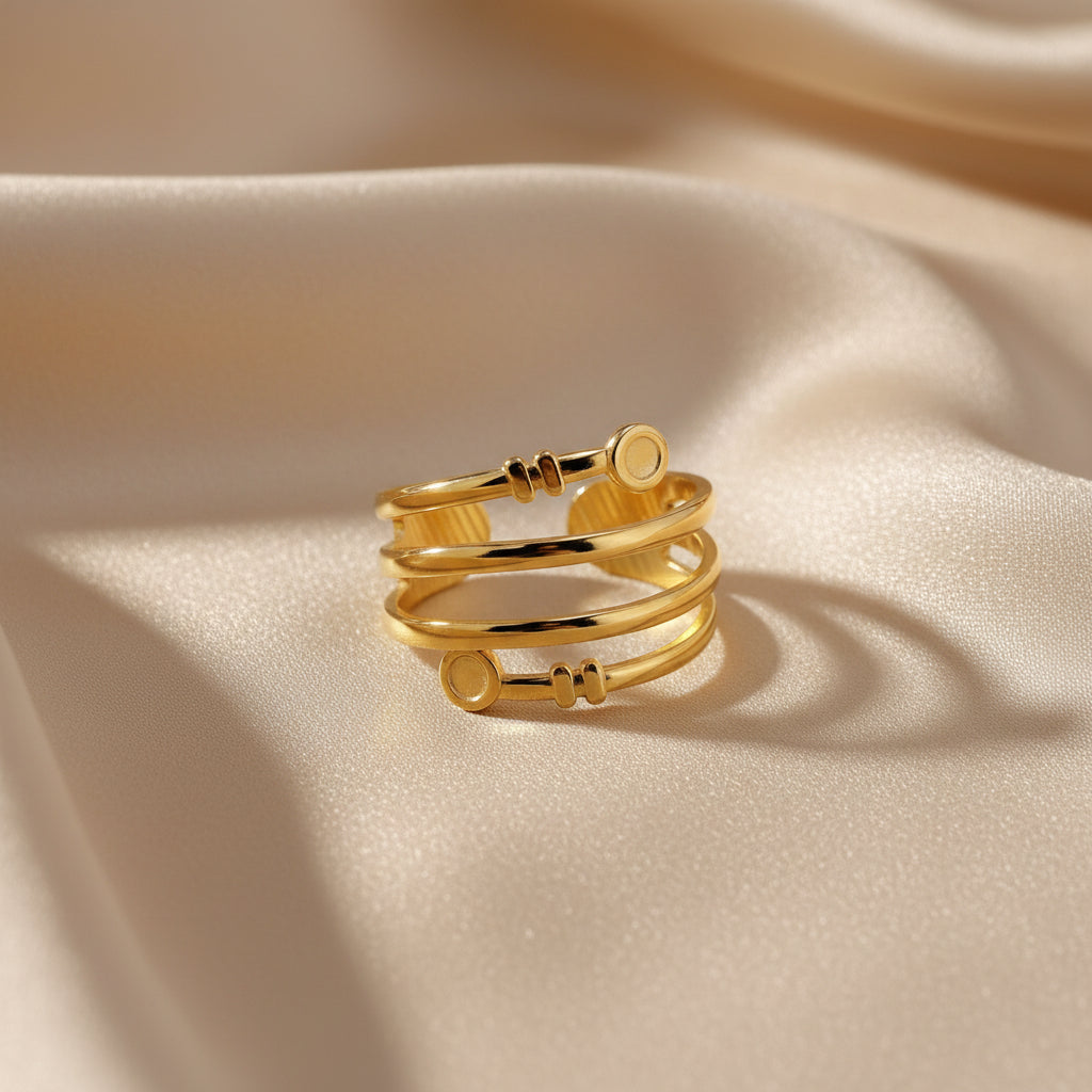 Gold Adjustable Wrap Ring | Stainless Steel Open Band | Modern Women’s Fashion Ring | One Size Fits All