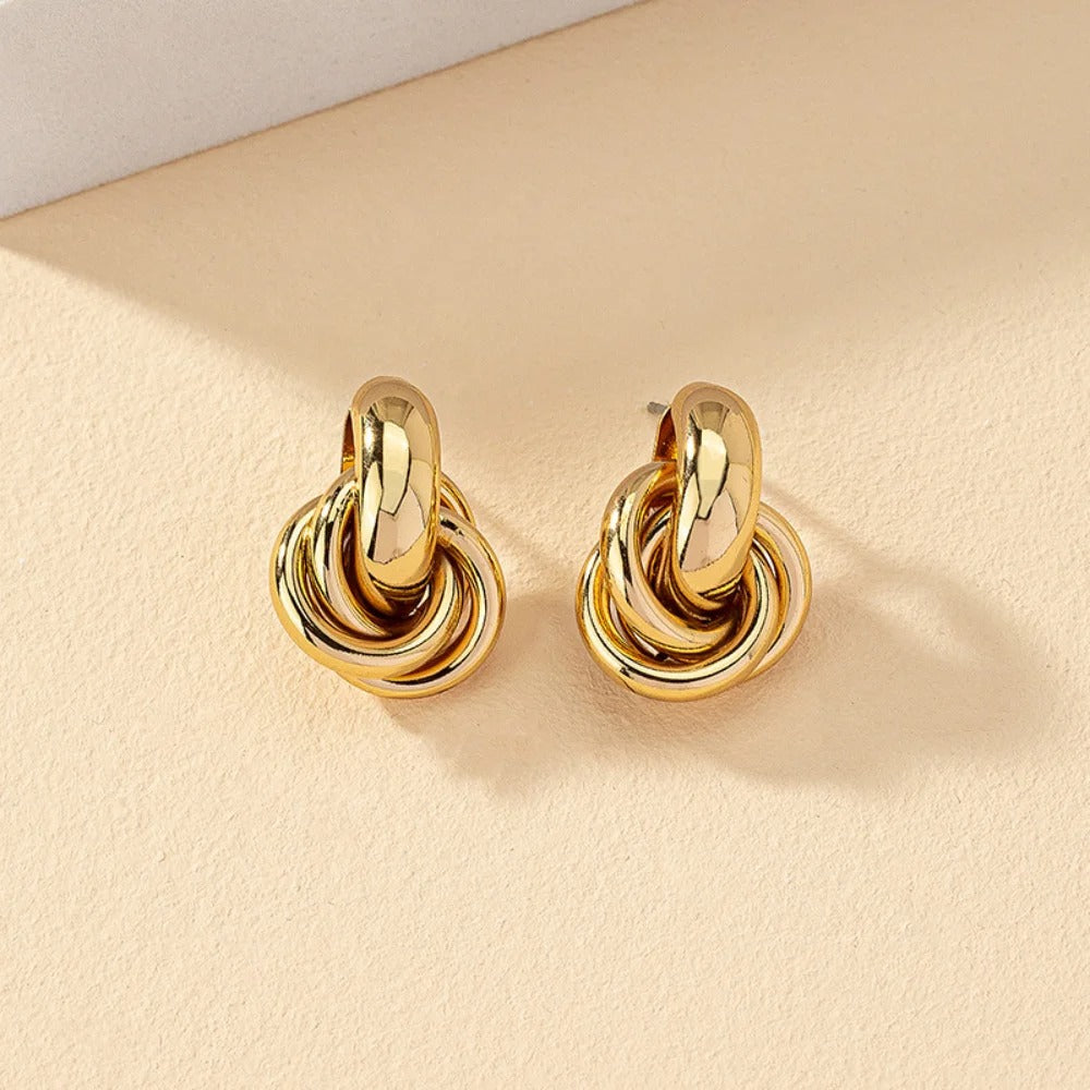 Gold & Silver Knot Hoop Earrings | Stainless Steel Chunky Interlocking Studs | Modern Women’s Fashion Earrings