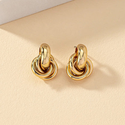 Gold & Silver Knot Hoop Earrings | Stainless Steel Chunky Interlocking Studs | Modern Women’s Fashion Earrings