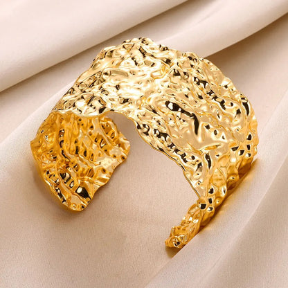Gold & Silver Textured Cuff Bracelet | Stainless Steel Wide Statement Bangle | Modern Women’s Fashion Jewellery
